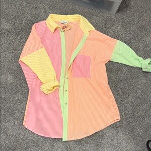 Multicolor Striped oversized Button Down Shirt